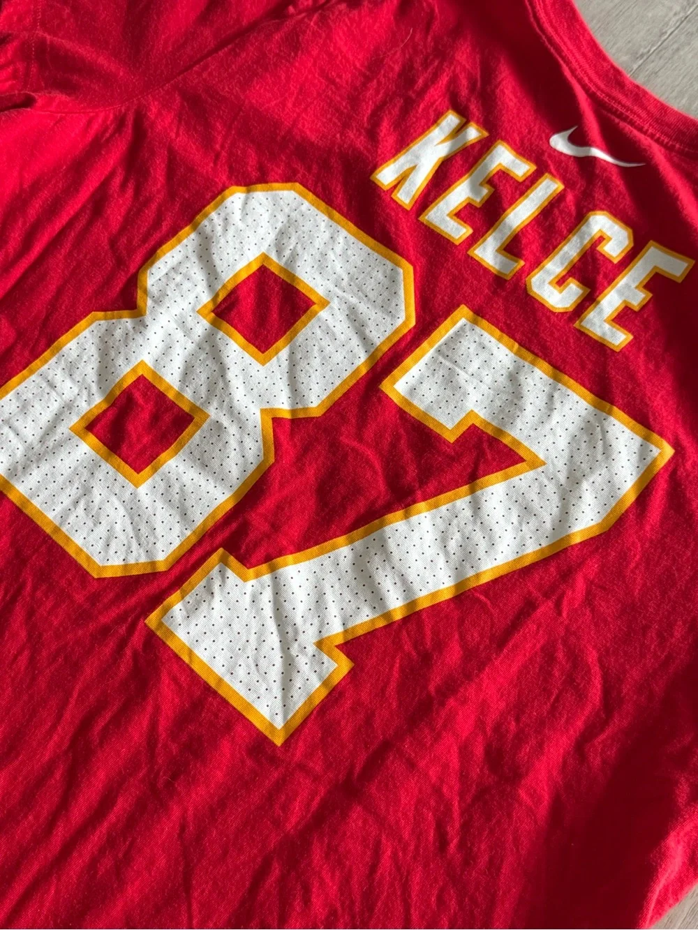 NIKE Kansas City Chiefs, 87 Kelce Red Tee, women’s Large